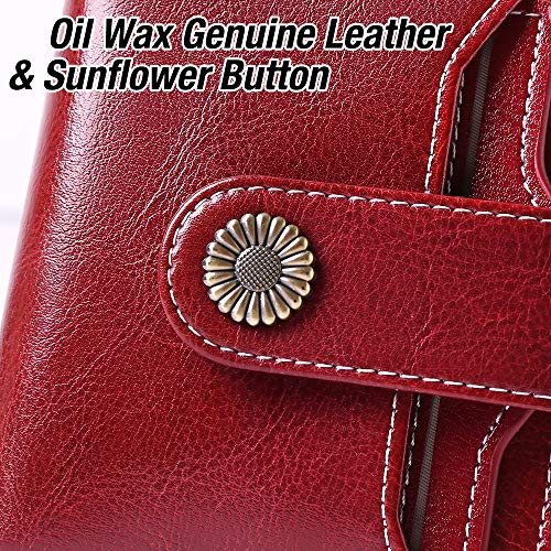 GOIACII Wallet for Women Leather Small RFID Blocking Bifold Zipper Pocket Card Holder with ID Window Wine Red4