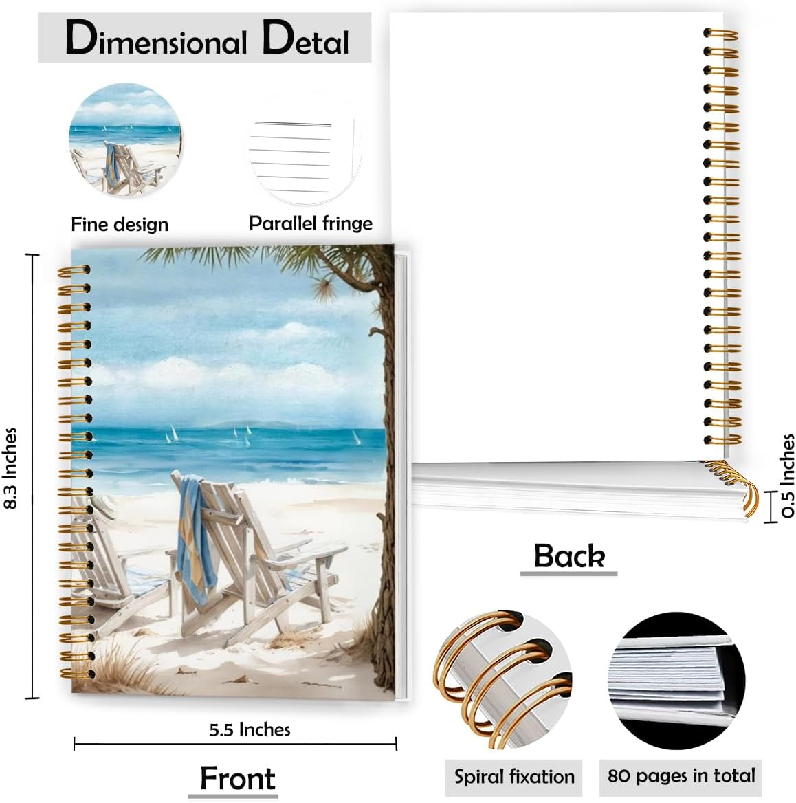 Coastal Beach Notebook, Tropical Beachy Journal, Blue Ocean Aesthetic Journal, Gifts for Beach Lovers, Nautical Ocean Hardcover Spiral Notebooks, 5.5x8.3 Inch - Image 2