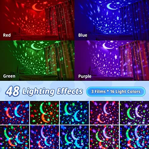 One Fire Night Light for Kids, 48 Lighting Modes Star Lights for Bedroom,360°Rotating+3 Films Baby Night Light Projector,USB Rechargeable Kids Night Lights for Bedroom Decor,LED Lights Baby Boy Gifts