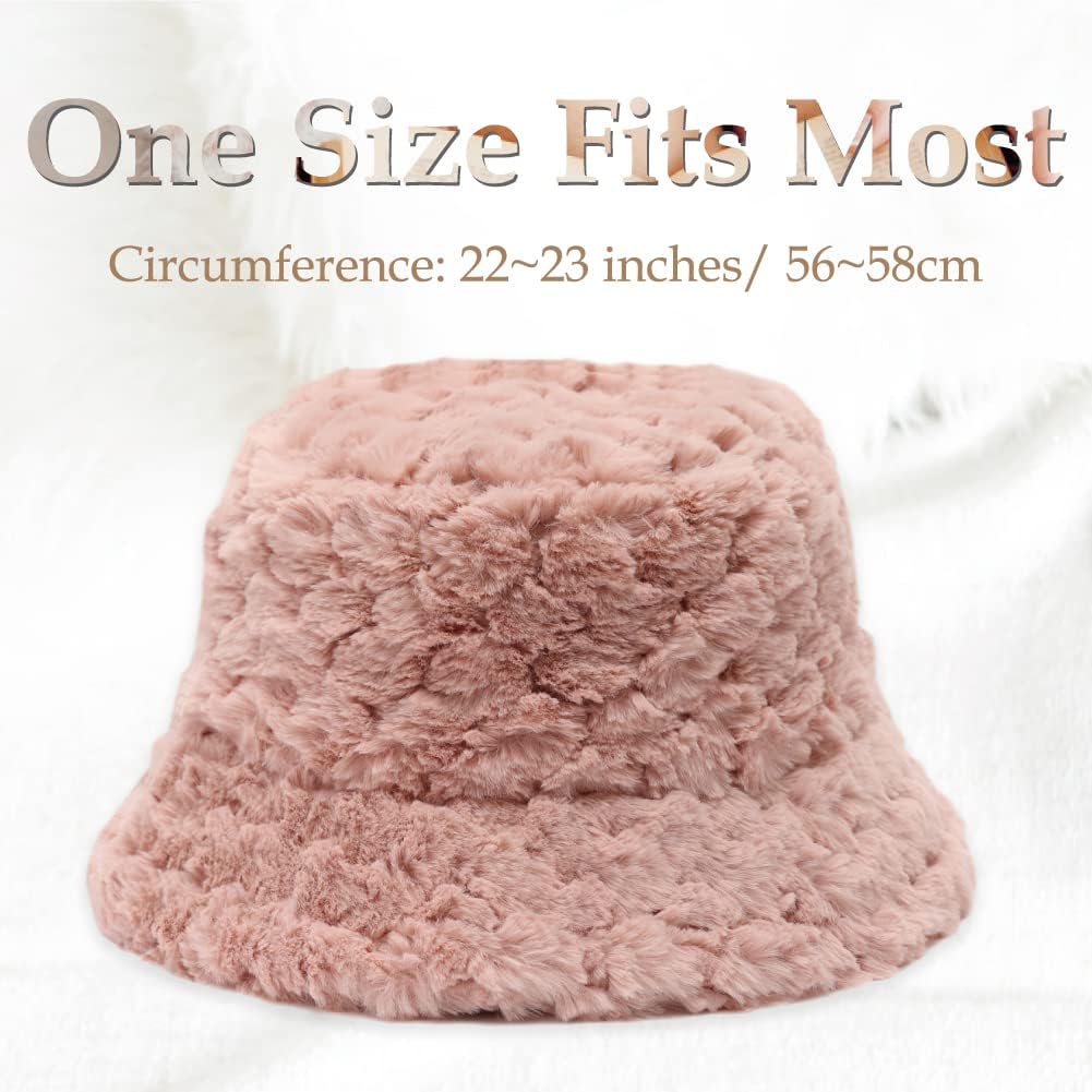 Bucket Hat Women Furry Fuzzy Bucket Hats for Ladies, Winter Warm Fluffy Plush Faux Fur Hat for Women - Image 3