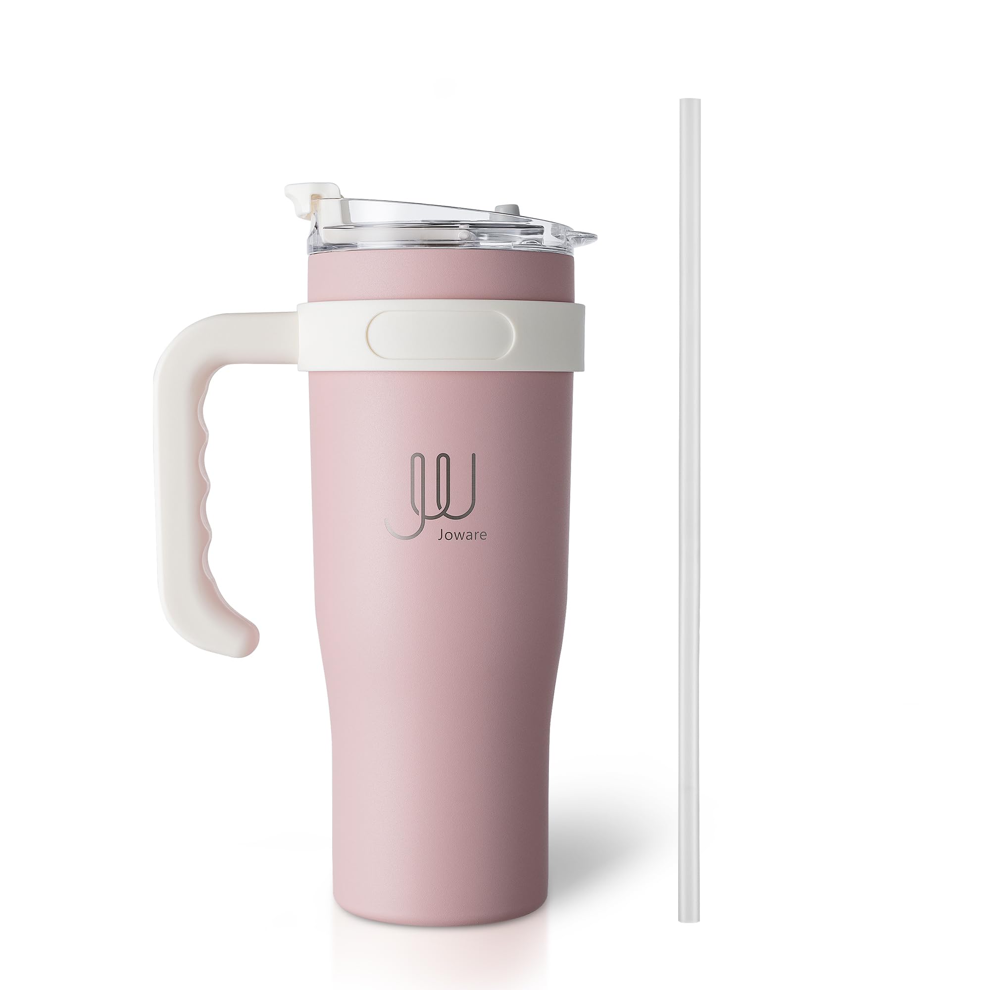 40 oz Tumbler with Handle, Double Wall Vacuum Insulated Tumblers with Handle and Straw, Stainless Steel Tumbler with Lid and Straw, Leak Proof Lid, Cupholder Friendly, Charming Pink