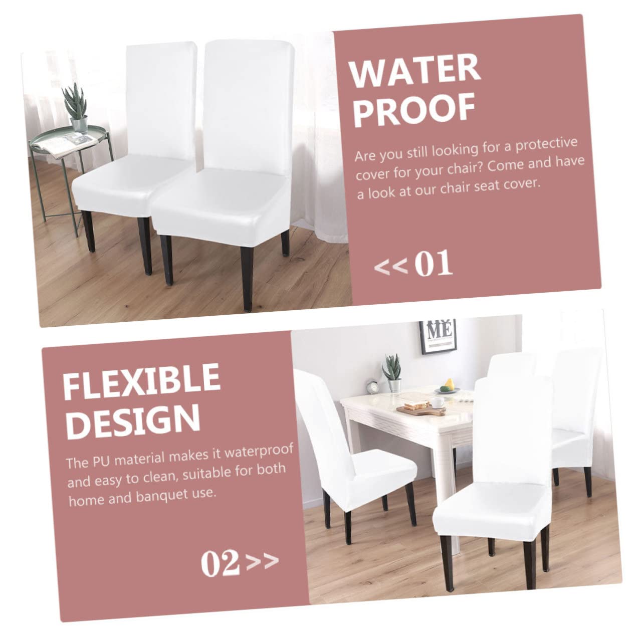 Cabilock Funda de Silla de PU Elástica, 4 Piezas en Color White