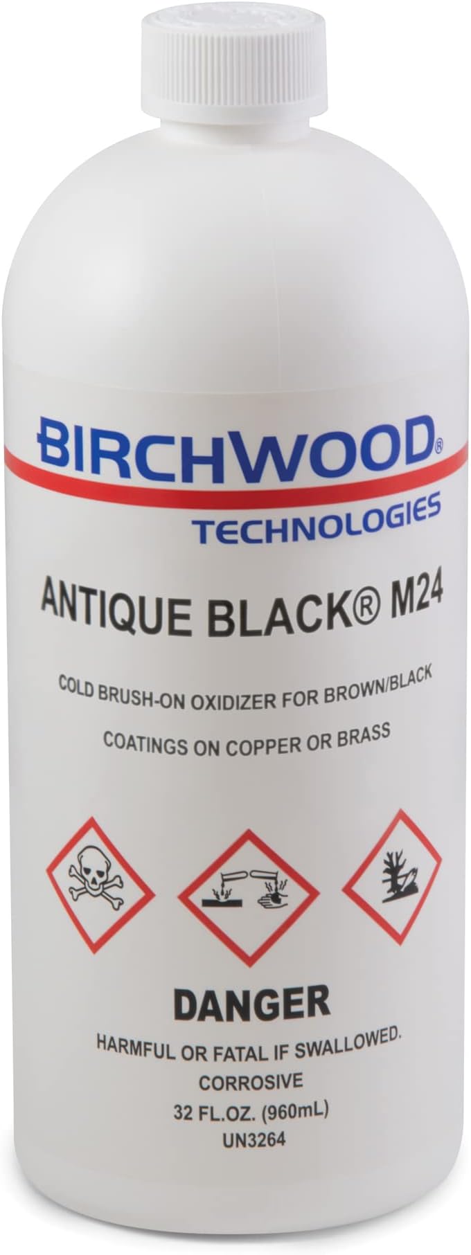 Birchwood Technologies Antique Black M24 - cold brush on traditional patina solution to create black aged and distressed look on copper, brass, and bronze (1 Quart)