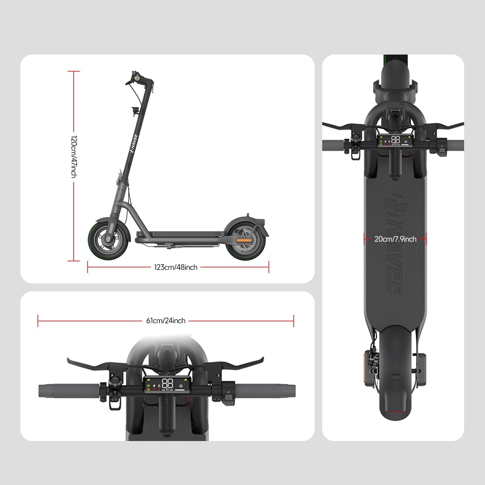 NAVEE Patinete Eléctrico Homologado DGT, 25-90km Autonomía, Máx 25km/h, Frenos Tambor y Disco con E-ABS, Intermitentes, TCS, App Móvil, Pendiente 15-28%