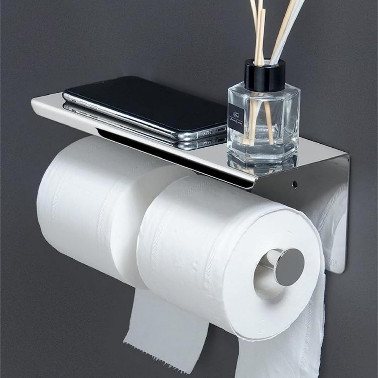 Double Toilet Paper Holder with Shelf, Wall Mounted Toilet Paper Holder — Amazon image 3