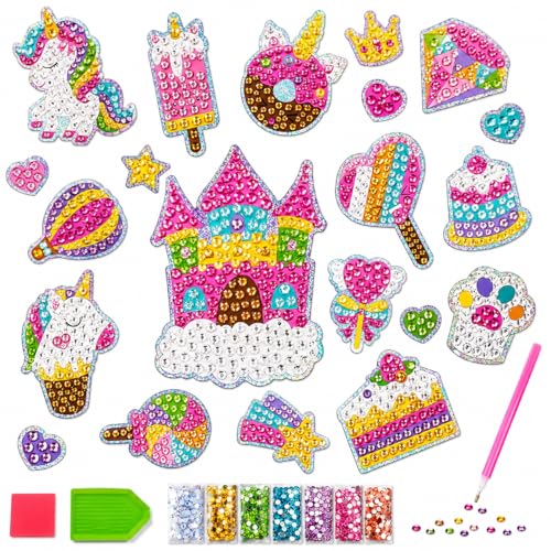 Image of PLUSPOINT Unicorn Gem Diamond Painting Sticker Kits, Gem Diamond Painting Stickers Art for Kids with 23 Stickers Gem Art Painting Kit Toy Gifts Unicorn Diamond Gifts for Girls Toys Age 5-12