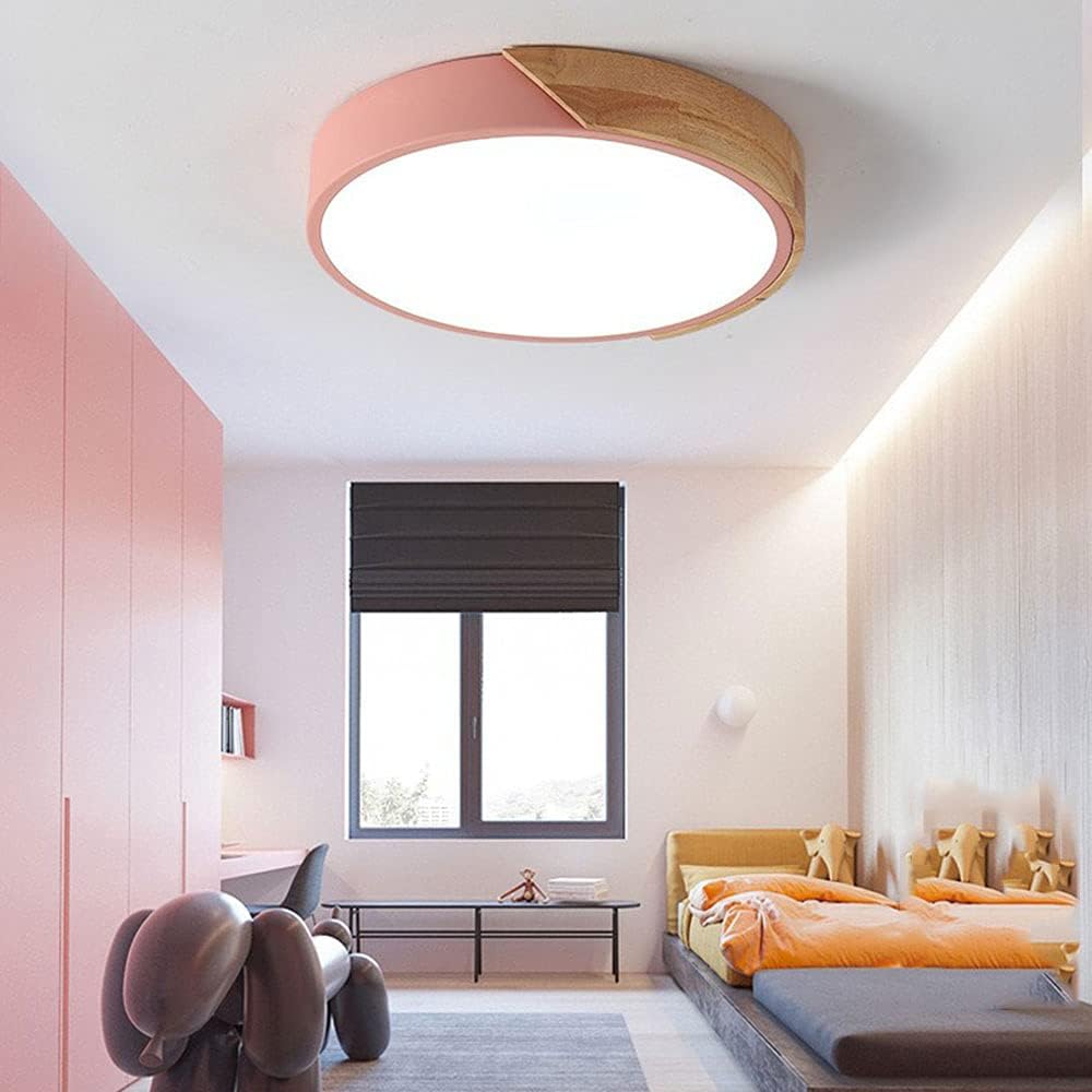 Kitchen Island Ceiling Lamp Fixture Round Color Flush Mount Ceiling Lighting Scandinavian Style Wooden Chandeliers Ceiling Light, 48W Farmhouse Dimmable Ceiling Light for Bedroom Hallway