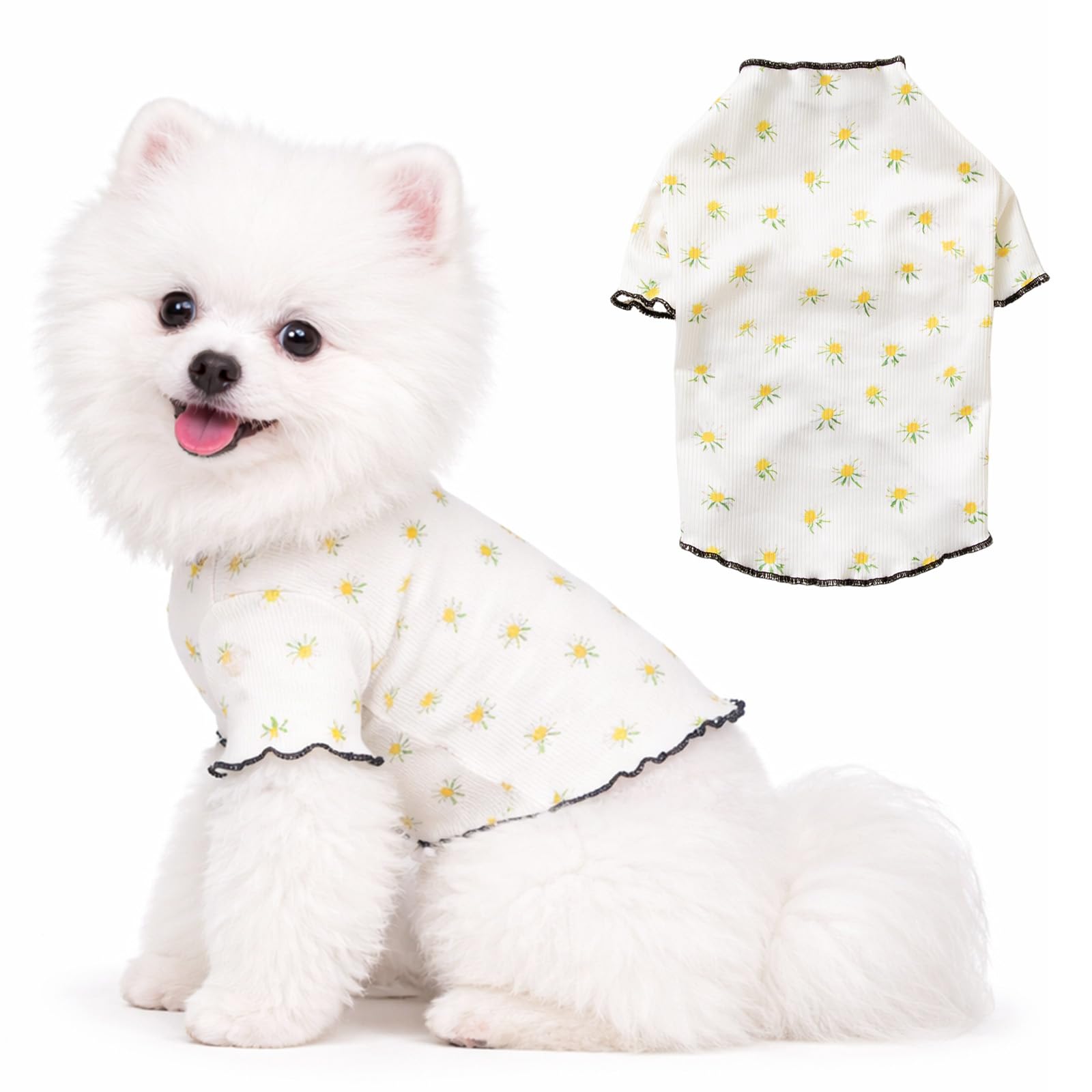 Peybaiwy Dog Cooling Shirt Puppy Summer Stretchable Sun Protection Clothes Quick Dry Breathable Pet Vest Outfit for Small Dog Cat (Yellow Flower, XL)