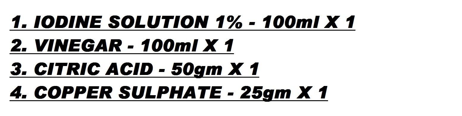 BFC IODINE SOLUTION 1% - 100ml, VINEGAR - 100ml, CITRIC ACID - 50gm, COPPER SULPHATE - 25gm-image-10