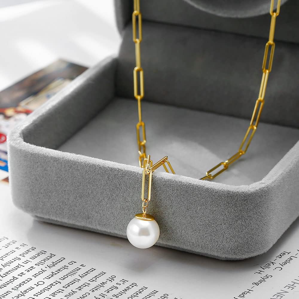Single Pearl Necklace for Women - 925 Sterling Silver Freshwater Pearl Pendant with 14K Gold Plated Paperclip Chain, Elegant Jewelry Gift for Her - Image 4