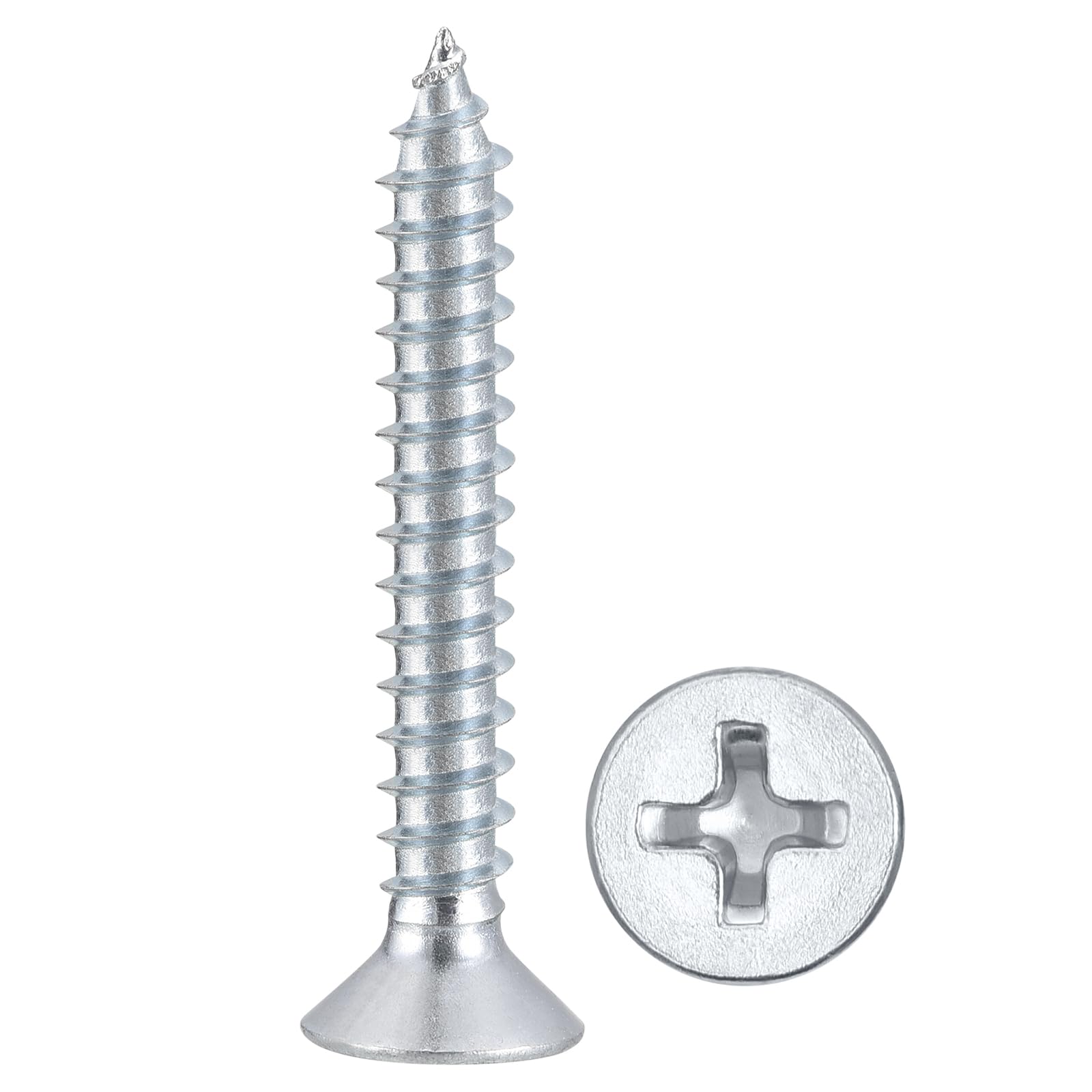 METALLIXITY Countersunk Phillips Wood Screws (#8x1") 200Pcs, Carbon Steel Coarse Thread Phillips Drive Flat Head Wood Screws