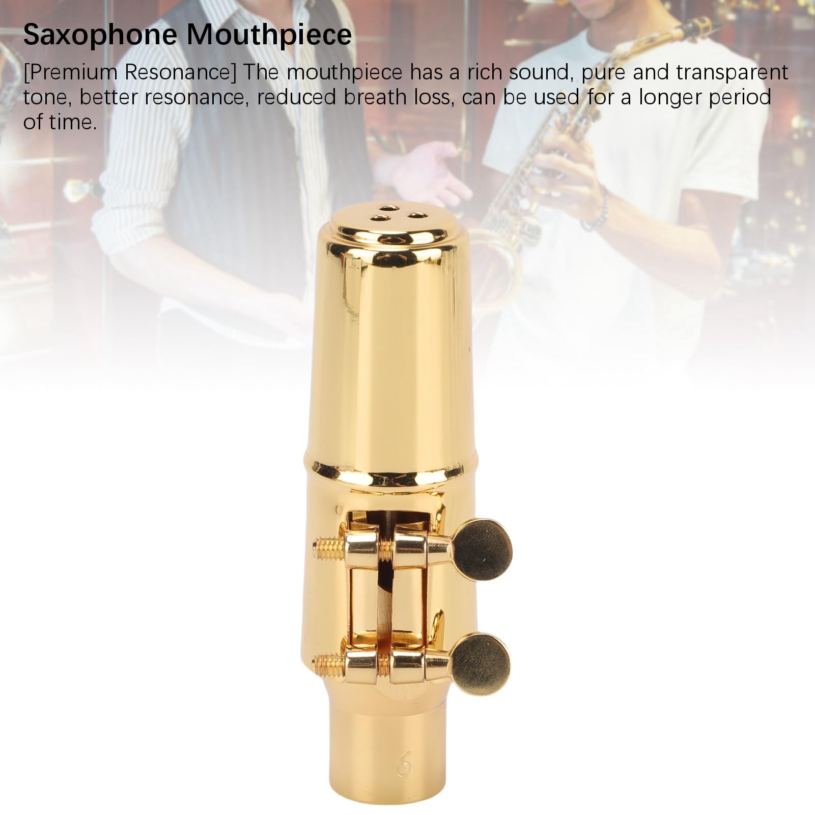 Naroote Boquilla para Saxofón Alto, Boquilla C6 de Latón Dorado con Tapa Metálica y Abrazadera, para Saxofones altos.