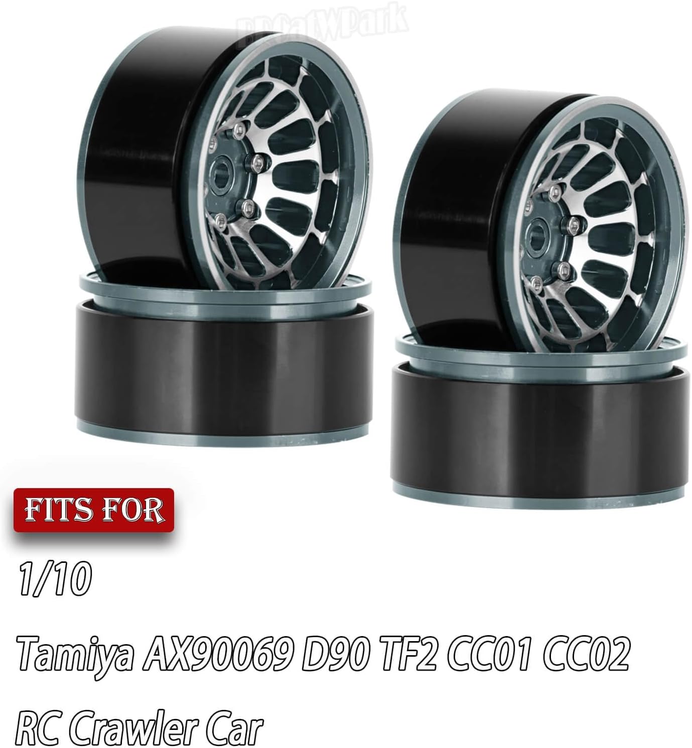 RC 1.55 Beadlock Wheels Rims for 1/10 Tamiya AX90069 D90 TF2 CC01 CC02 RC Crawler Car,4Pcs Aluminum Alloy Rims,Titanium