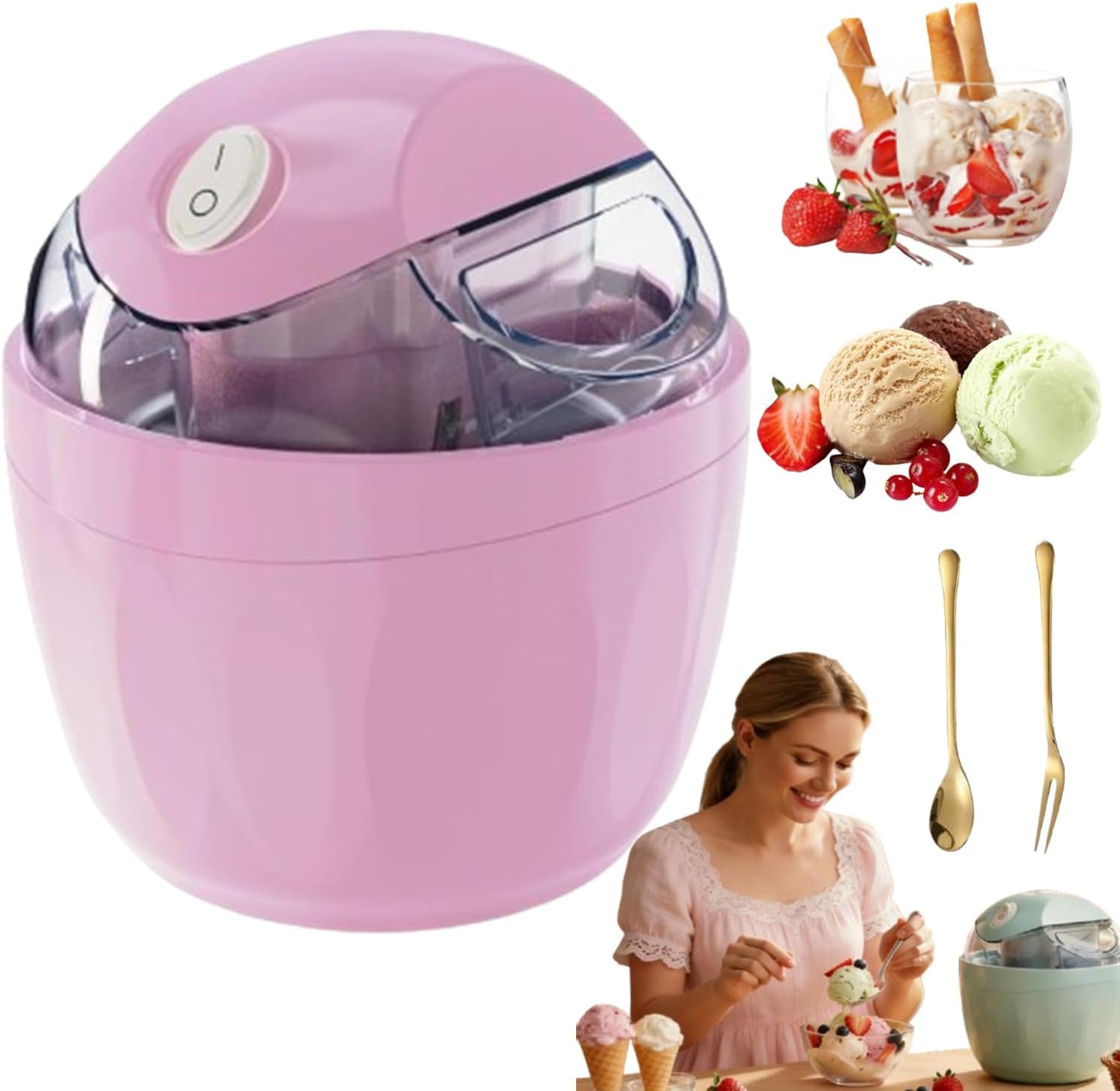 Small Home Mini Ice Cream Maker, DIY Mini Ice Cream Maker, 17oz Electric Gelato & Sorbet Machine, One-Touch Dessert Maker, Single Serving of Gelato, Frozen Yogurt, Dessert Treats & Family Use (Blue)