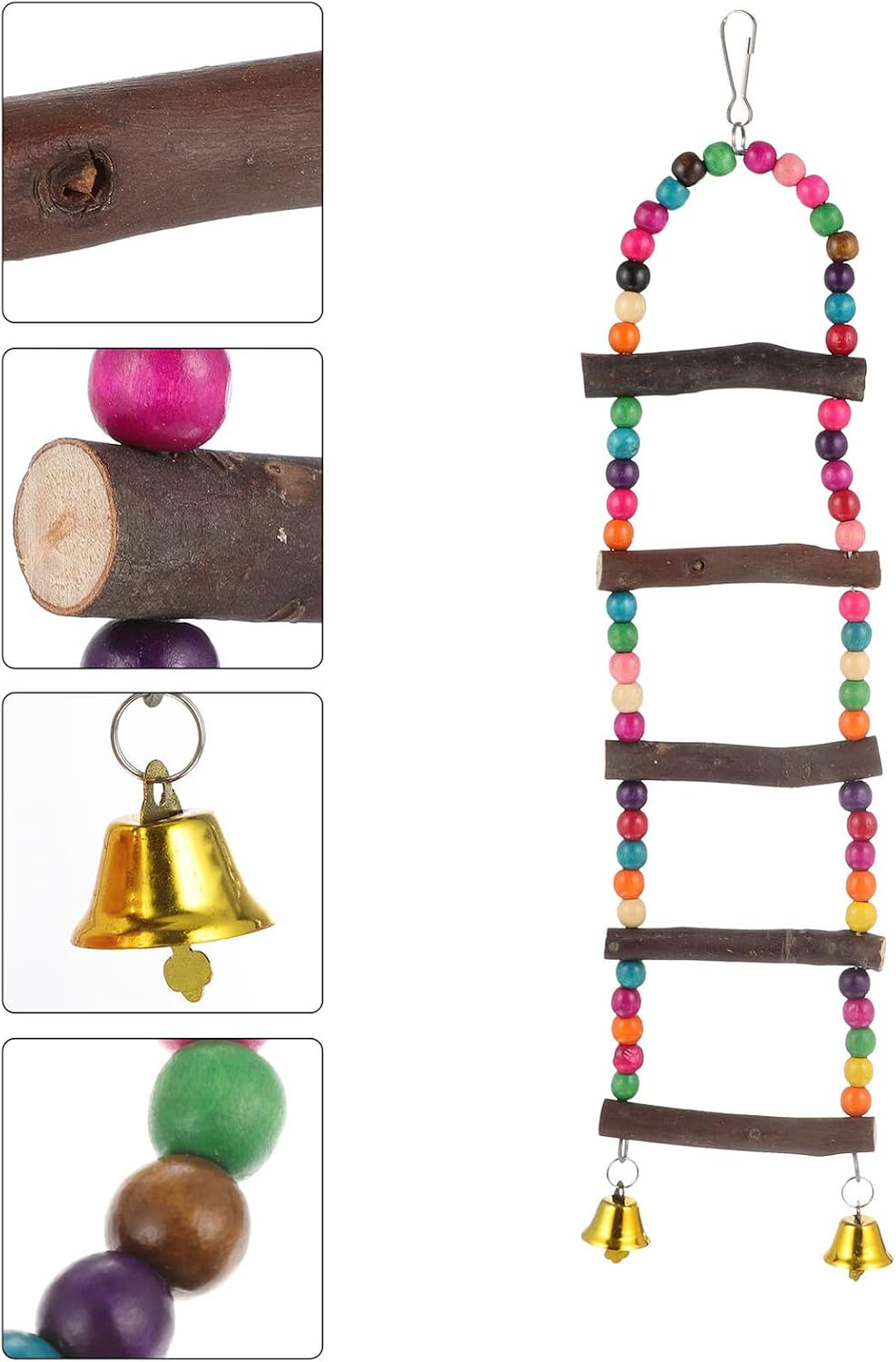 Parrot Ladder Swing Bird Wooden Climbing Ladder with Bells Natural Wood Bird Cage Accessory for Parakeets Cockatiels