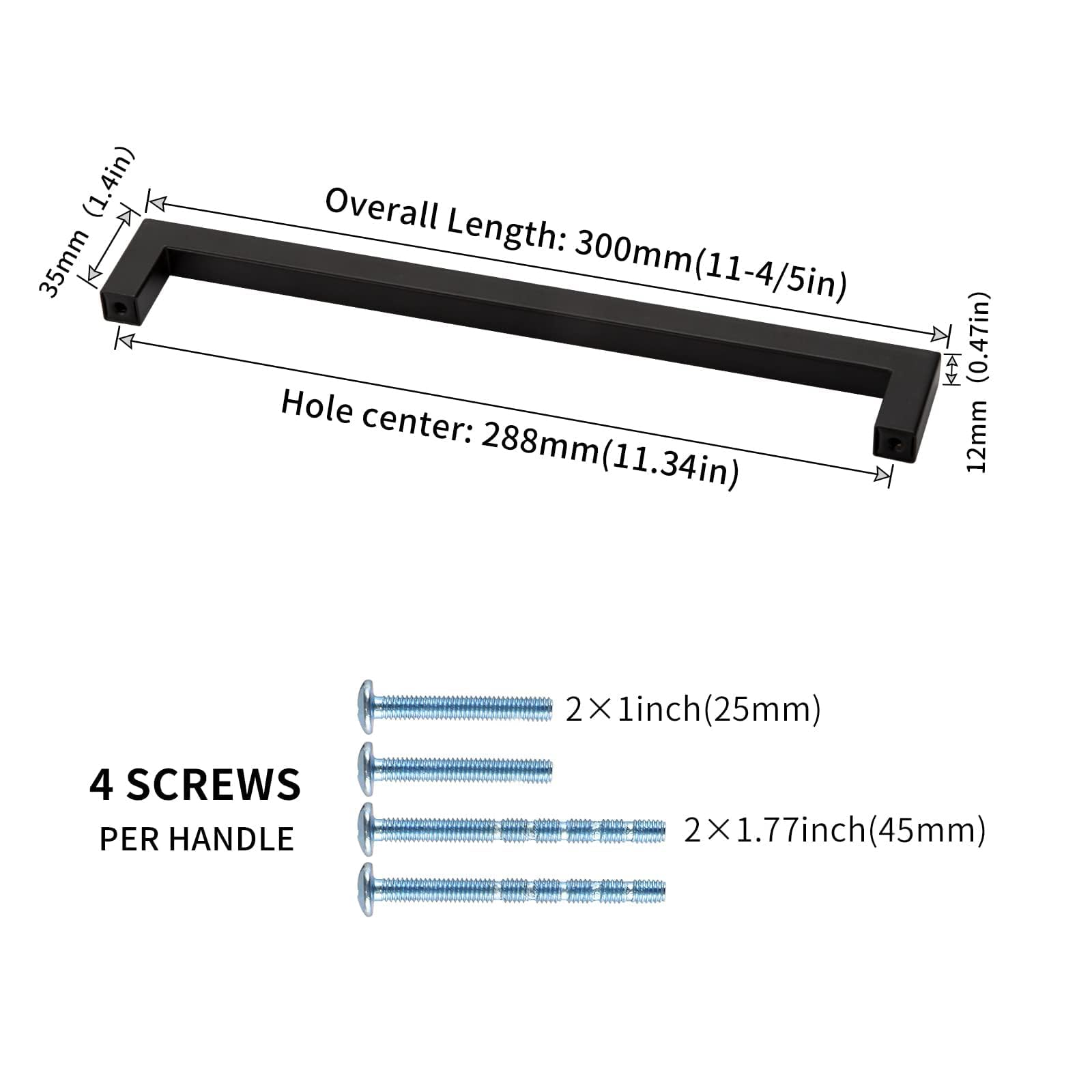 LONTAN 20 Pack Black Cupboard Handles 288mm Hole Centers Black Kitchen Handles, Hole Centers:288mm - Image 2
