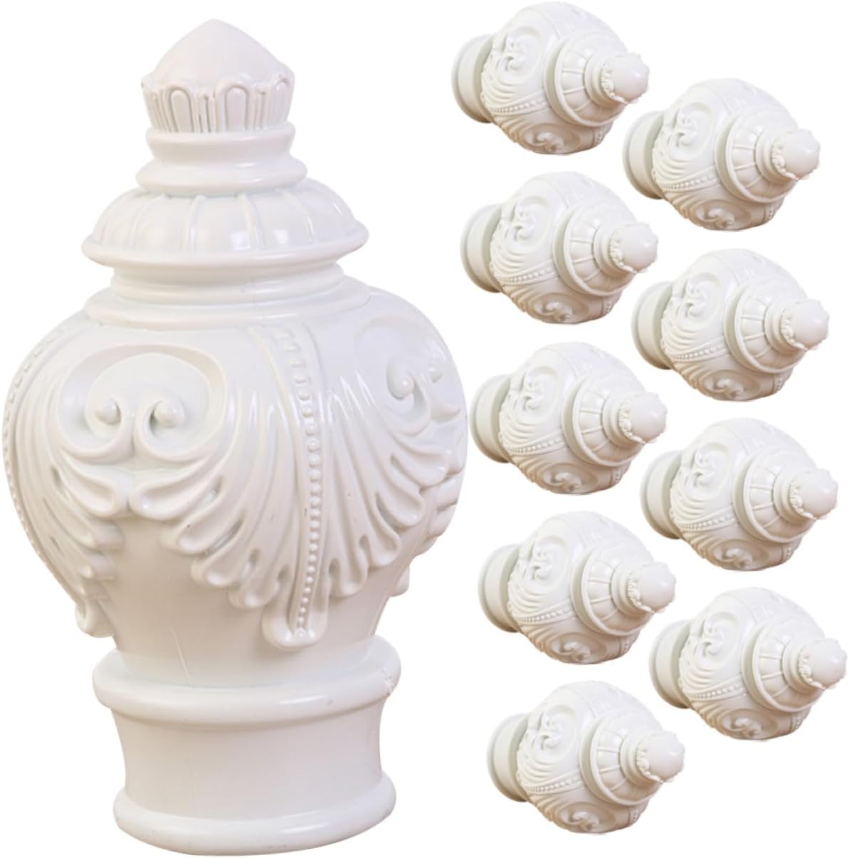 10pcs Vintage Curtain Pole Finials White Plastic Curtain Rod Caps Replacement Ends for Roman Window Drapery Rods Home Accessories