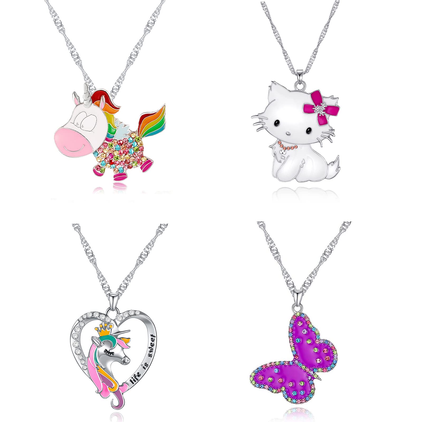 TAMHOO3/4/5/6 Pcs Cute Necklaces for Girls Kids Birthday Gift Pack-Cat Pendant Necklace for Teen Girls-Fairy Necklace for Little Girls-Mermaid Necklace for Girls Gifts