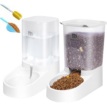 Marchul Automatic Feeder & Water Feeder Set for Cats & Dogs, 1.2 gal (3.8 L) Gravity Feeder, Clear, Large Capacity, No Power 