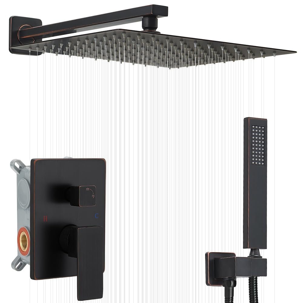 Shower Faucet Set 16 Inch Wall Mount Rain Shower System, All Metal Shower Fixtures - Oil Rubbed Bronze
