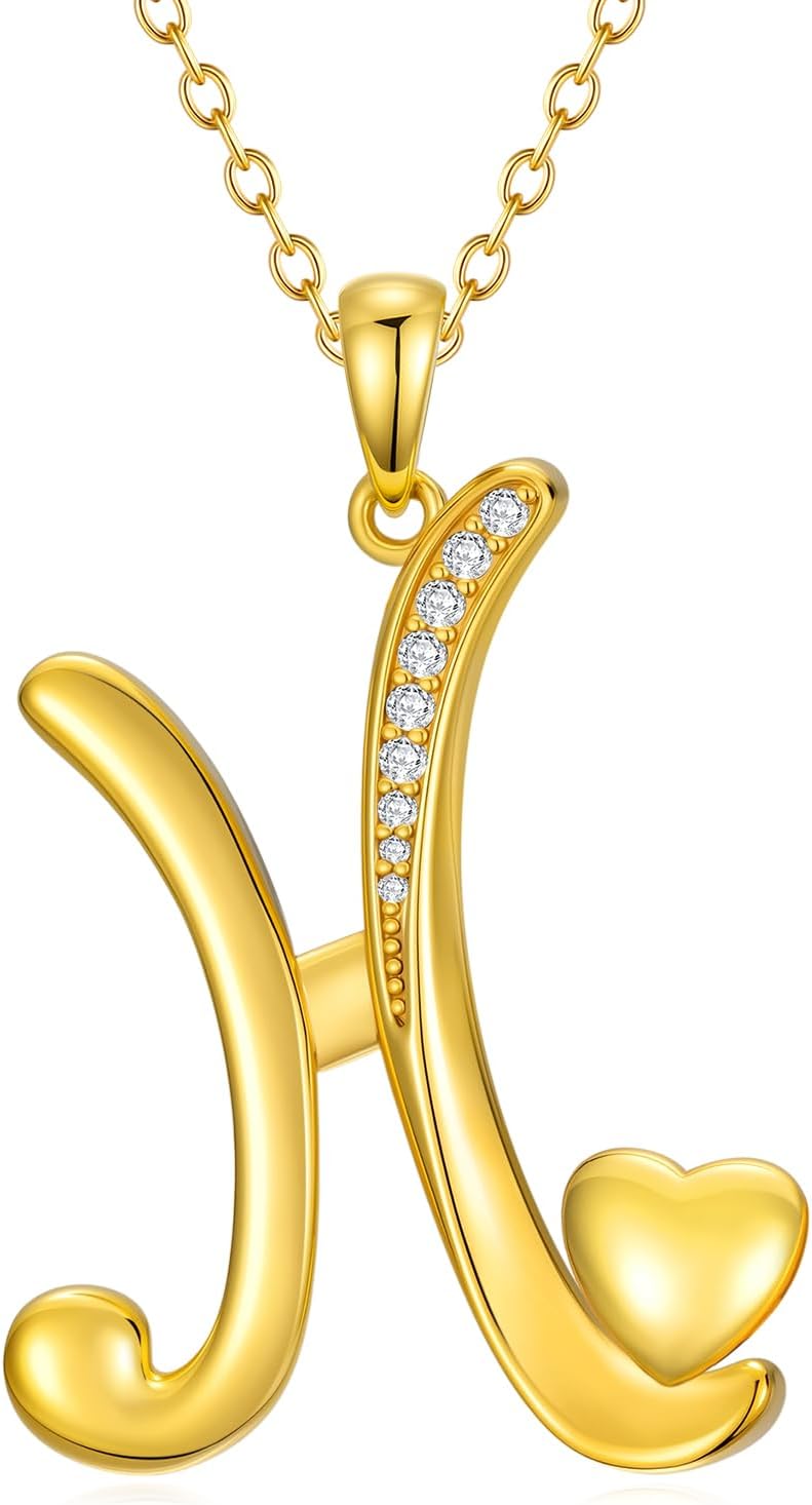 OJK 18K Gold Initial Necklace Simple Letter Heart Alphabet Pendant Necklaces Anniversary Birthday Jewelry Gifts for Women Mom Wife Sister Daughter Her