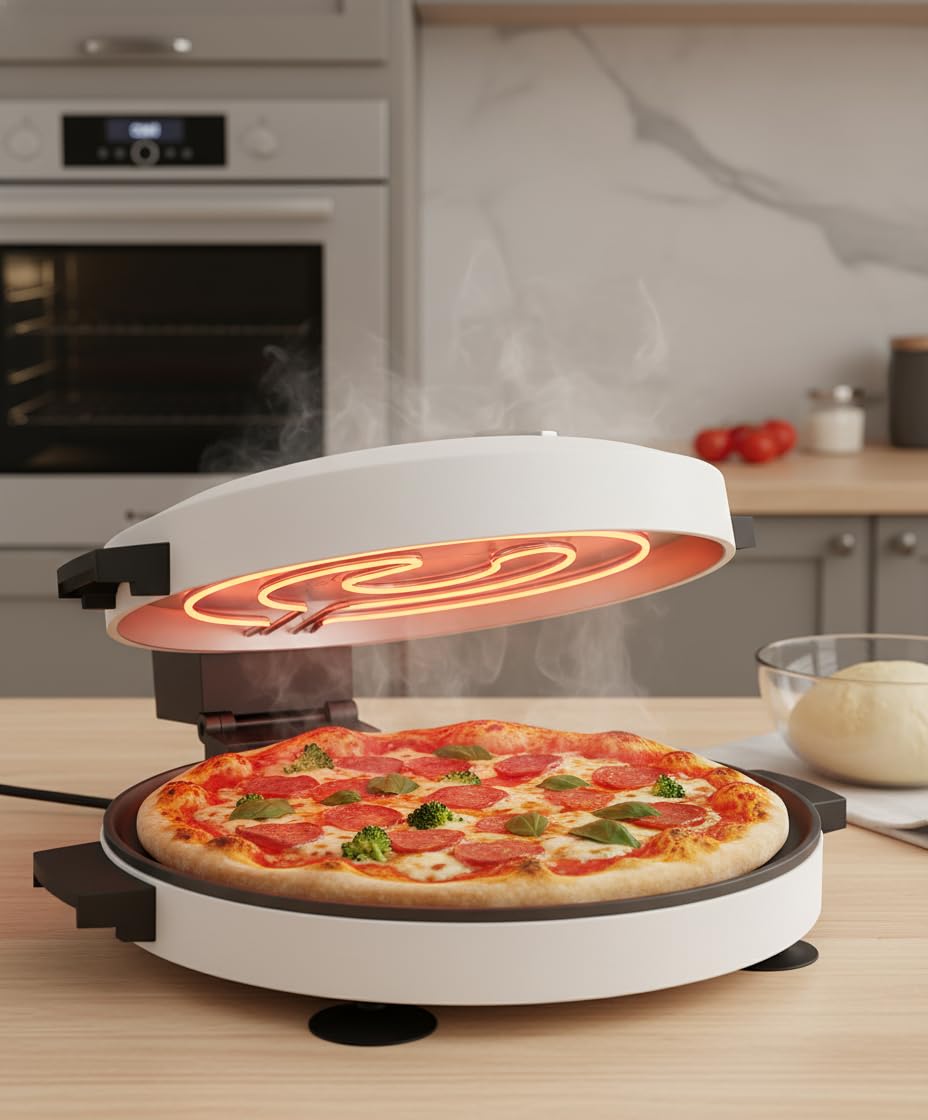 Pizza-Maker, 11,8-Zoll-Pizzamaschine, Neu Verbesserter Cool-Touch-Griff, Antihaftbeschichtete Platten, Pizzaofen, Calzone-Maker, Elektrischer Arbeitsplattenofen für den