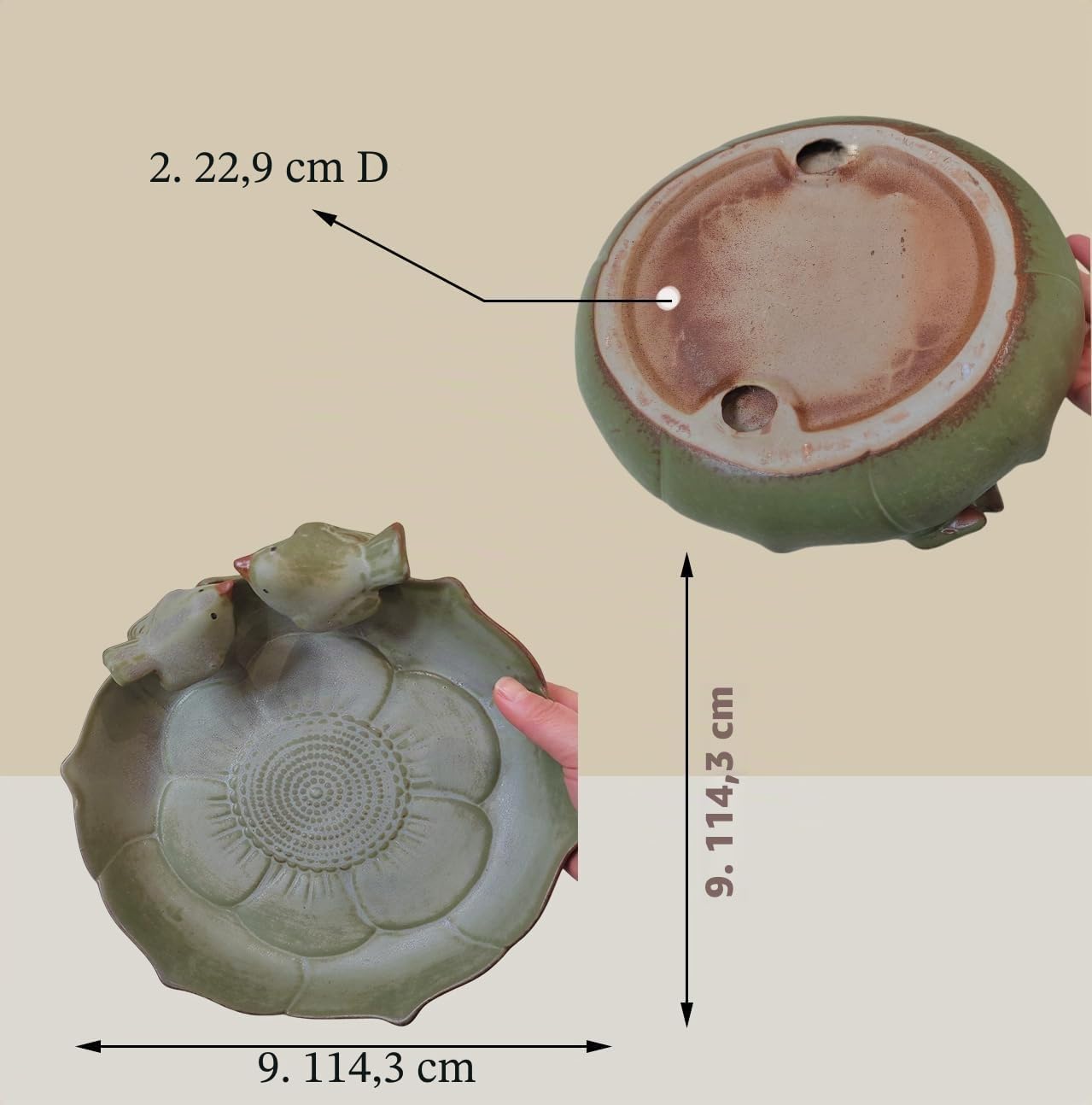 Vogeltränke aus Keramik für draußen auf dem Boden, 24,9 cm Vogeltränke, Vogelfutterspender und Vogeltränke für draußen, Garten, Tischplatte, Deck, Balkon und Rasen