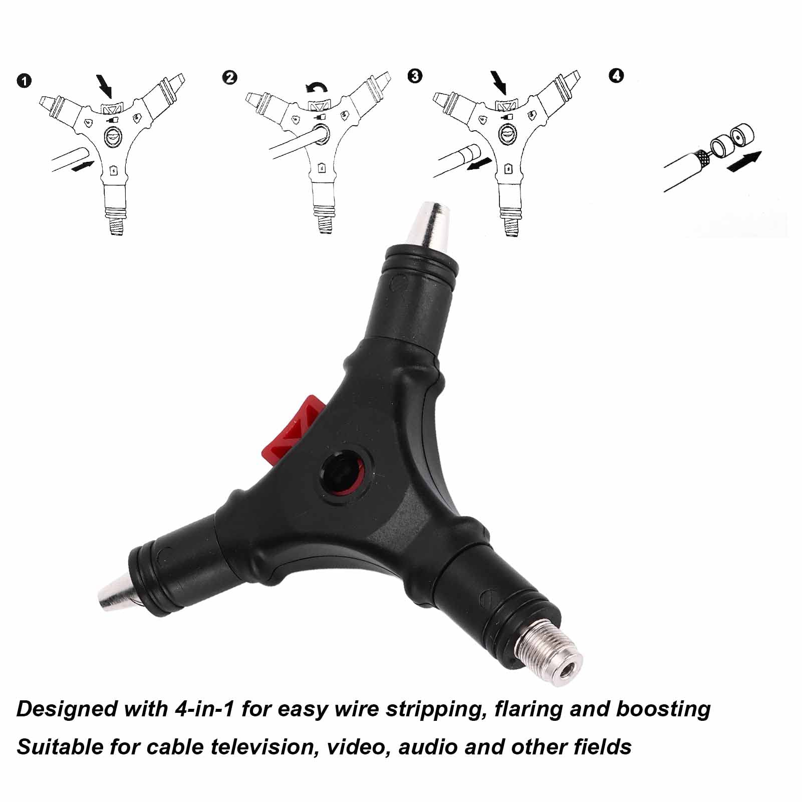 Yinhing 4 in 1 Coax Cable Stripper,English Wire Stripper Multifunction F Connector Wire Stripper Compression Tool for RG59 RG6 Coaxial Cable - Image 3