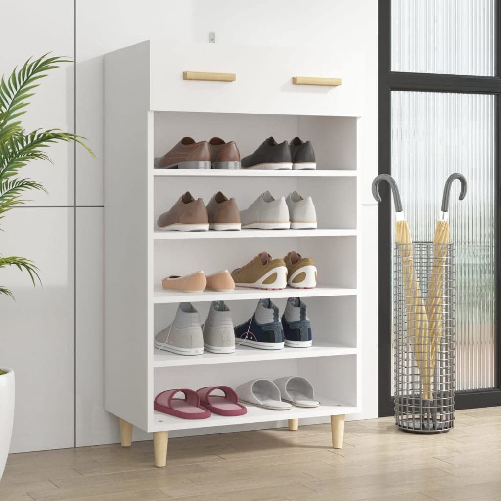 Scarpiera Stretta In Legno Di Pino Massello 85x40x108 Cm – Armadio Portascarpe Bianco Con Ante, HOMIUSE