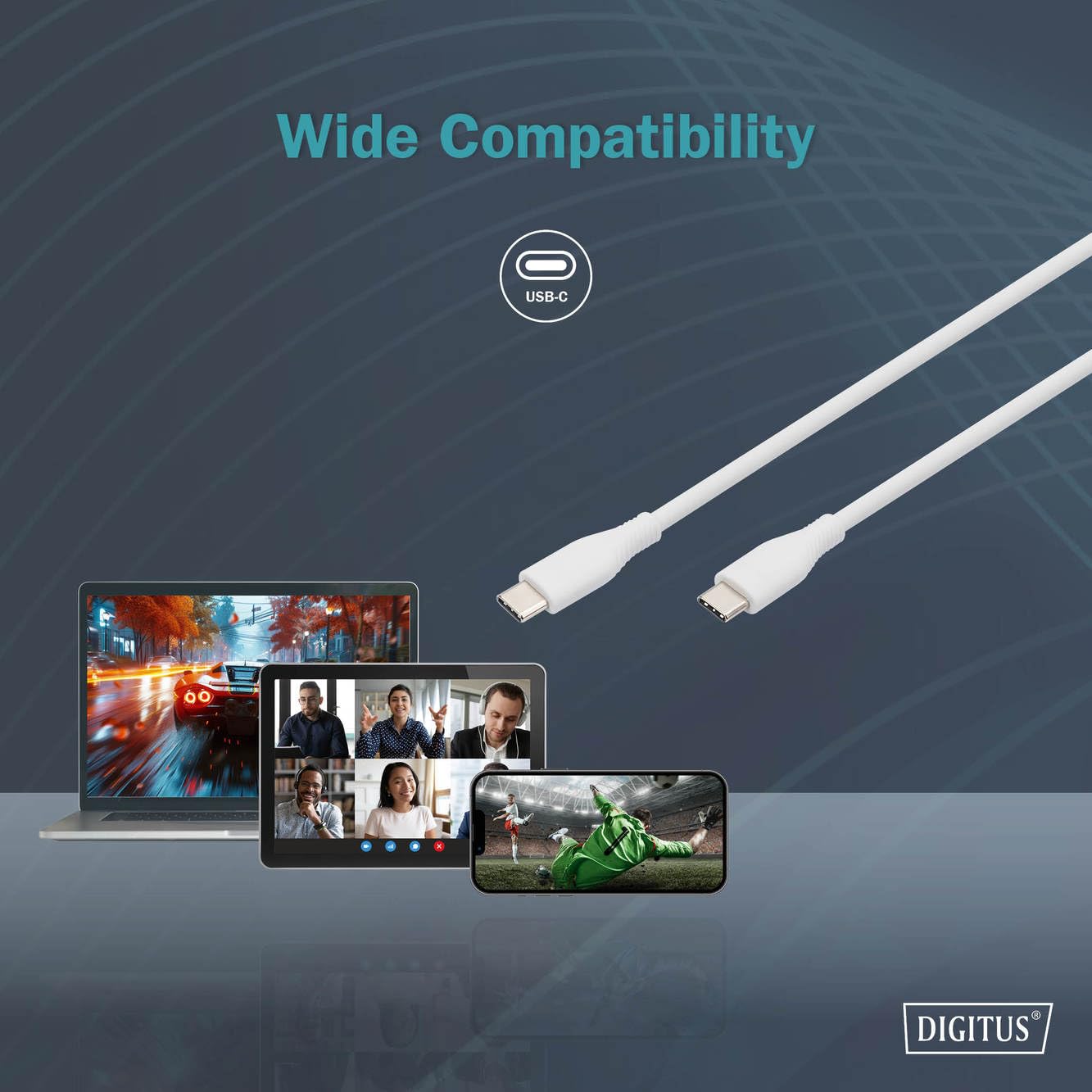 DIGITUS Kabel połączeniowy USB 2.0-1m - USB Typ-C do Typ-C - High-Speed 480 Mbit/s - 60W Power Delivery - elastyczny silikonowy kabel - biały - do iPad, iPhone, smartfonów, tabletów, laptopów
