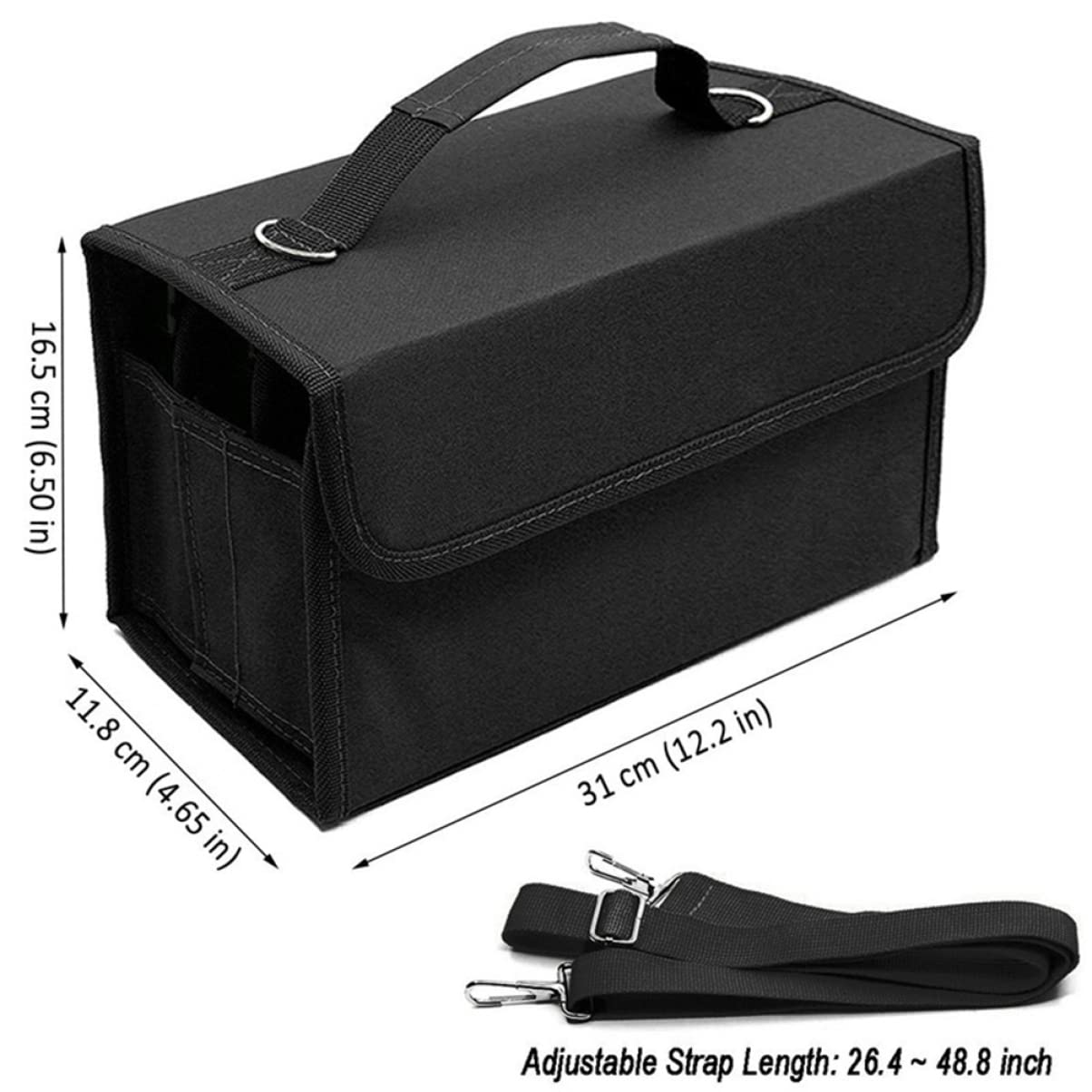 Operitacx Organizzatore Astuccio Portapenne 80 Scomparti Nero | Borsa Portaoggetti con Tracolla Staccabile, Uso Ufficio e Viaggio, Custodia Protettiva per Articoli Vari