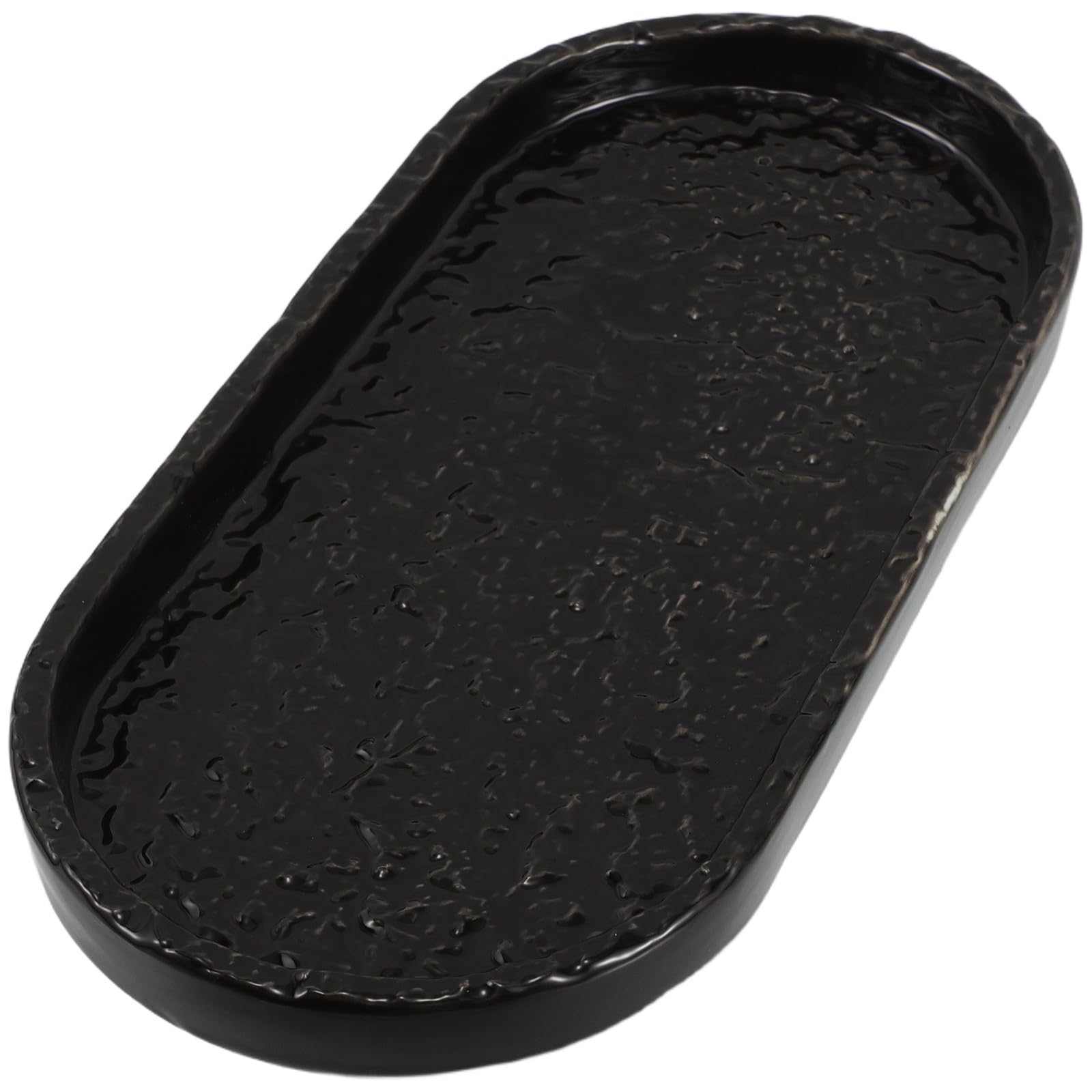 Plateau en céramique salle de bain noir ovale pour rangement cosmétique
