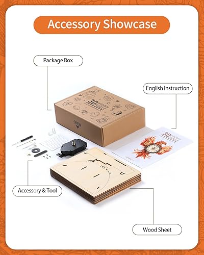 Miniatura 3 de Rompecabezas de madera 3D para adultos, kit de rompecabezas de reloj de fénix de fuego 3D (con péndulo), rompecabezas 3D para adultos, adolescentes,