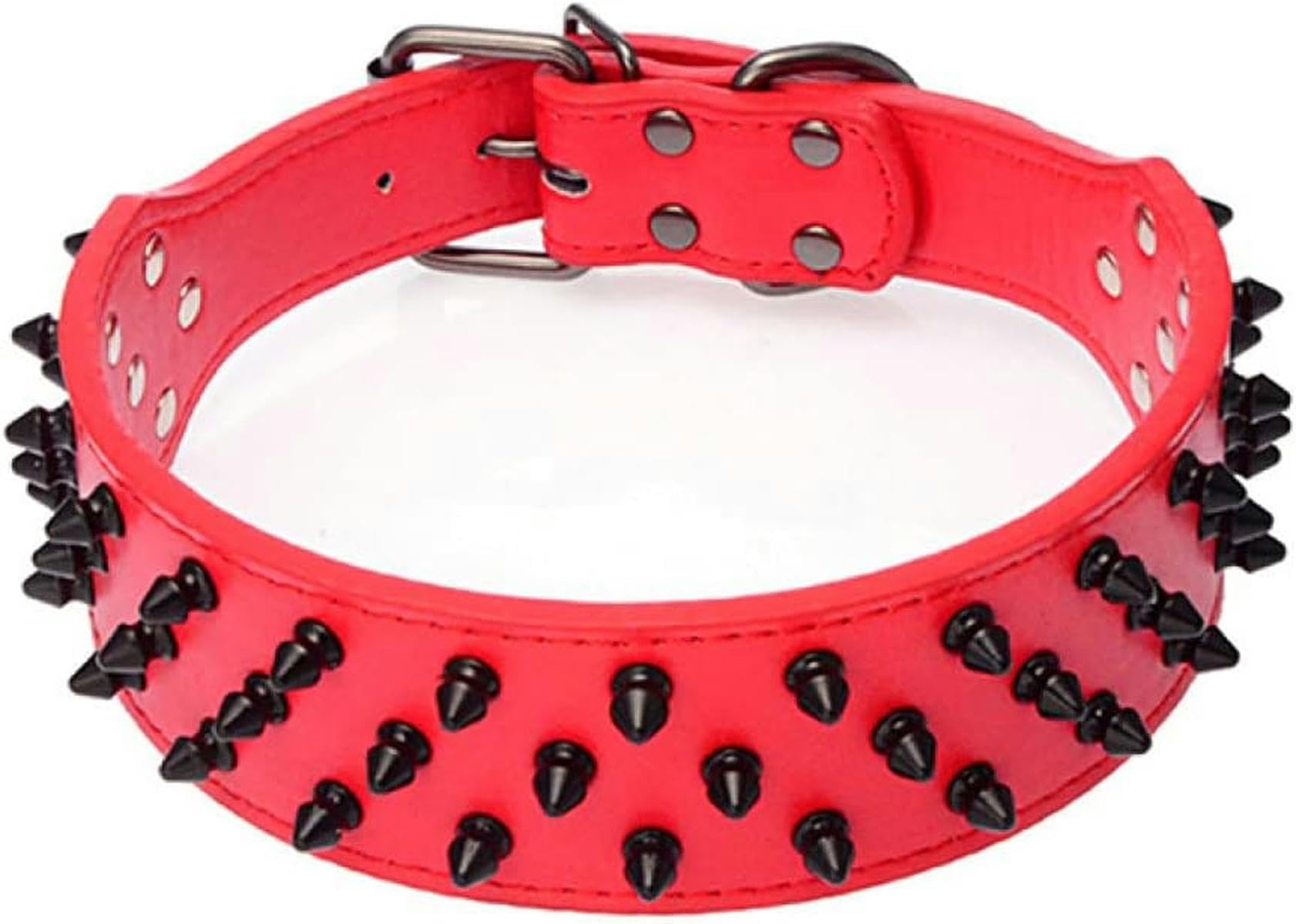 Collier pour Chien en Cuir PU clouté à Pointes et réglable avec Rivets - Rose Rouge - XS
