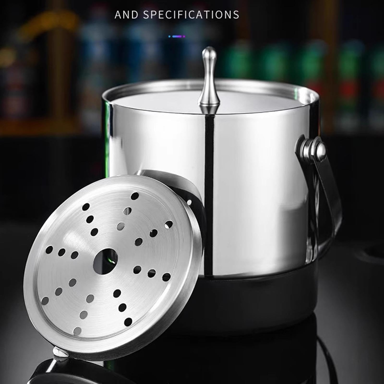 MERIGLARE Cubitera Cubo para Champán Enfriador de Bebidas Recipiente Metálico de Acero Inoxidable con Asa Y Tapa Aislante Adecuado para Fiestas Y Bares, Mango de Cuero Pu, tal como se describe