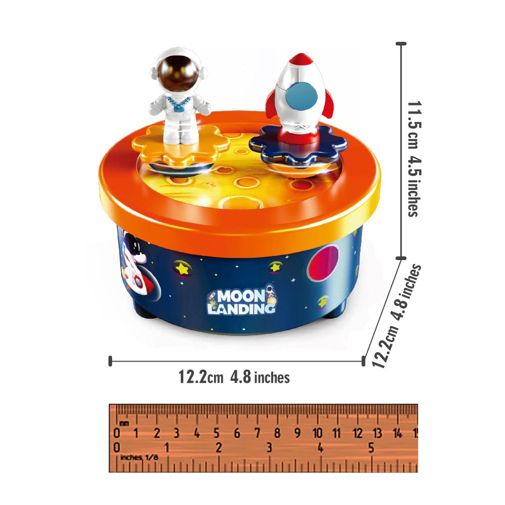 WEofferwhatYOUwant Caja de Música Espacial Infantil – Astronauta y Cohete Giratorios – Melodía Fly Me to the Moon – Sin Pilas – Tarta Cumpleaños – Regalo Niños Navidad Fiesta Decoración Lunar