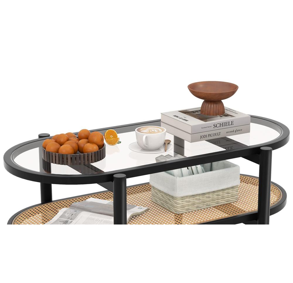 Amazon.com: Giantex Rattan Coffee Table, 2-Tier Oval Wood Tea