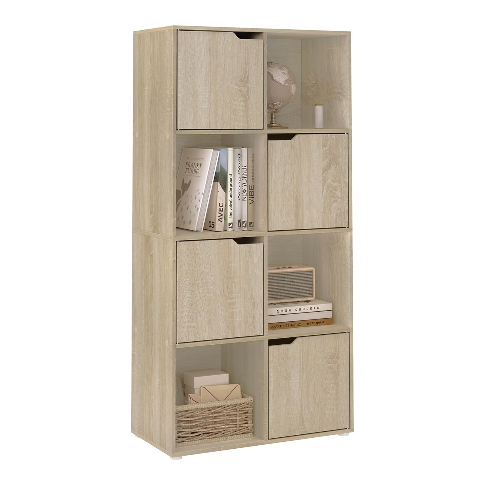 WOLTU Bücherregal, für Arbeitszimmer Schlafzimmer & Wohnzimmer, Bücherschrank mit 3 Türen und 6 Fächer, Aufbewahrungregal, 59,6 x 91 x 29 cm (B x H x T)
