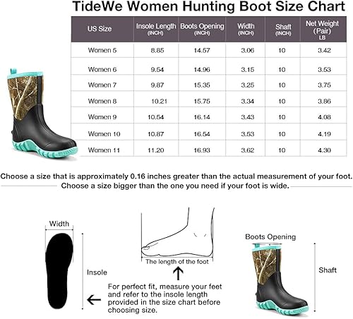 Miniatura 6 de TIDEWE Botas de goma para mujer, botas de lluvia aisladas de neopreno de 0.217in con vástago de acero, botas de caza impermeables de media