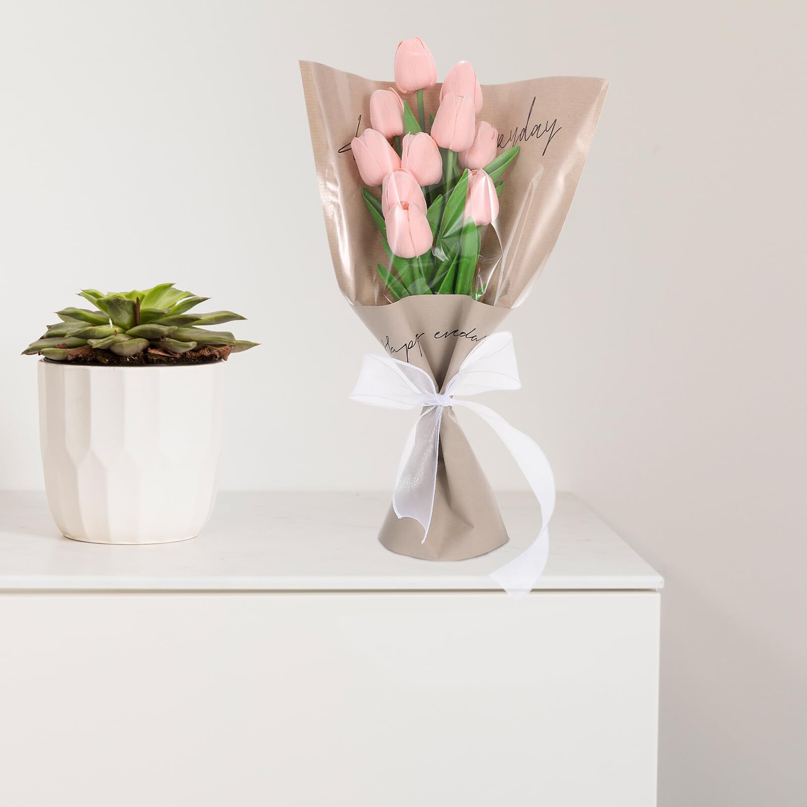 YARNOW Bolsas de Papel Kraft para Flores Embalaje de Flores para Bodas Cumpleaños Día Madre con Cinta de Poliéster Individuales