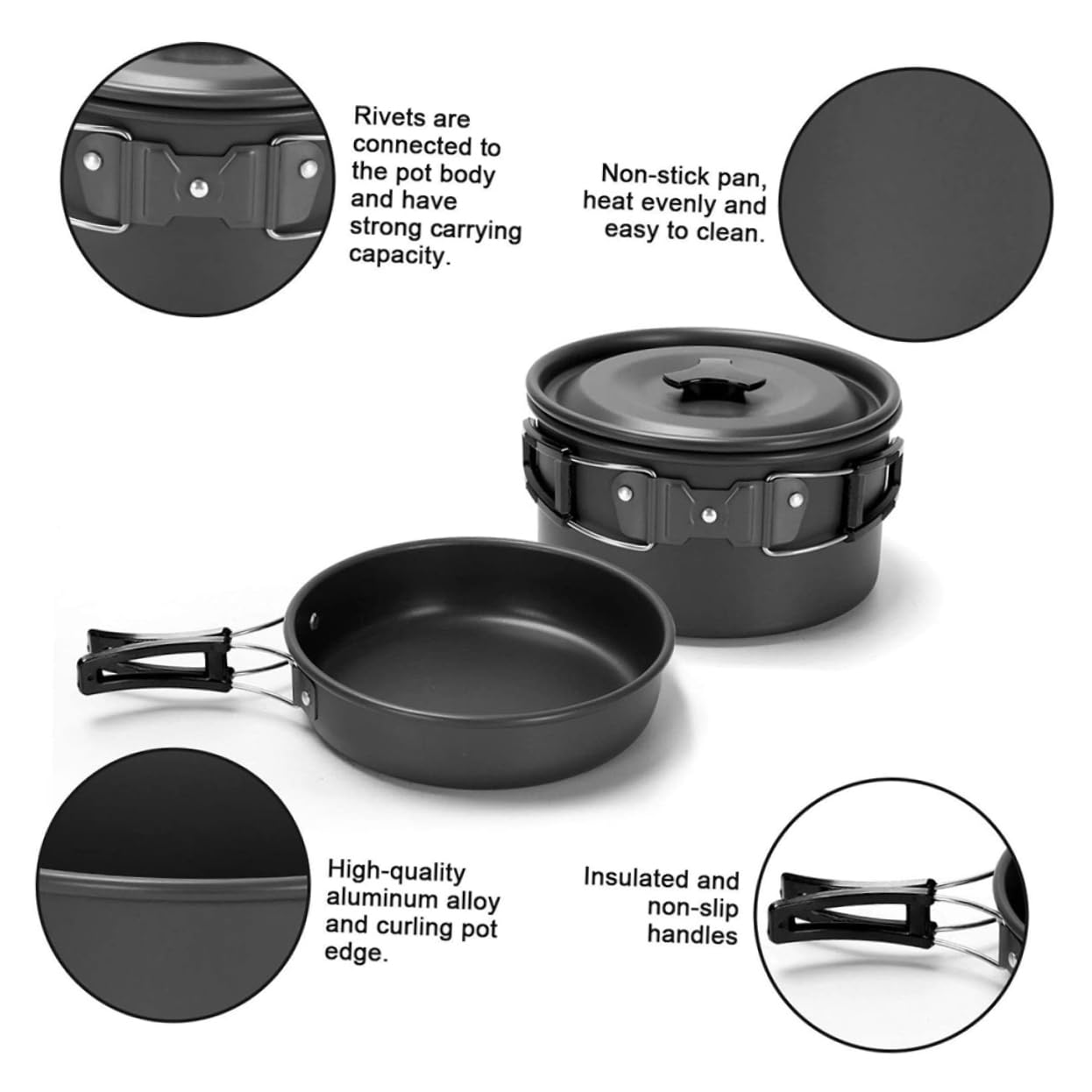 Toddmomy Ollas Antiadherentes de Aleación de Aluminio Kit de Utensilios de Cocina para Camping Fácil de Transportar y Almacenar para 2-3 Personas en Acampadas y Senderismo