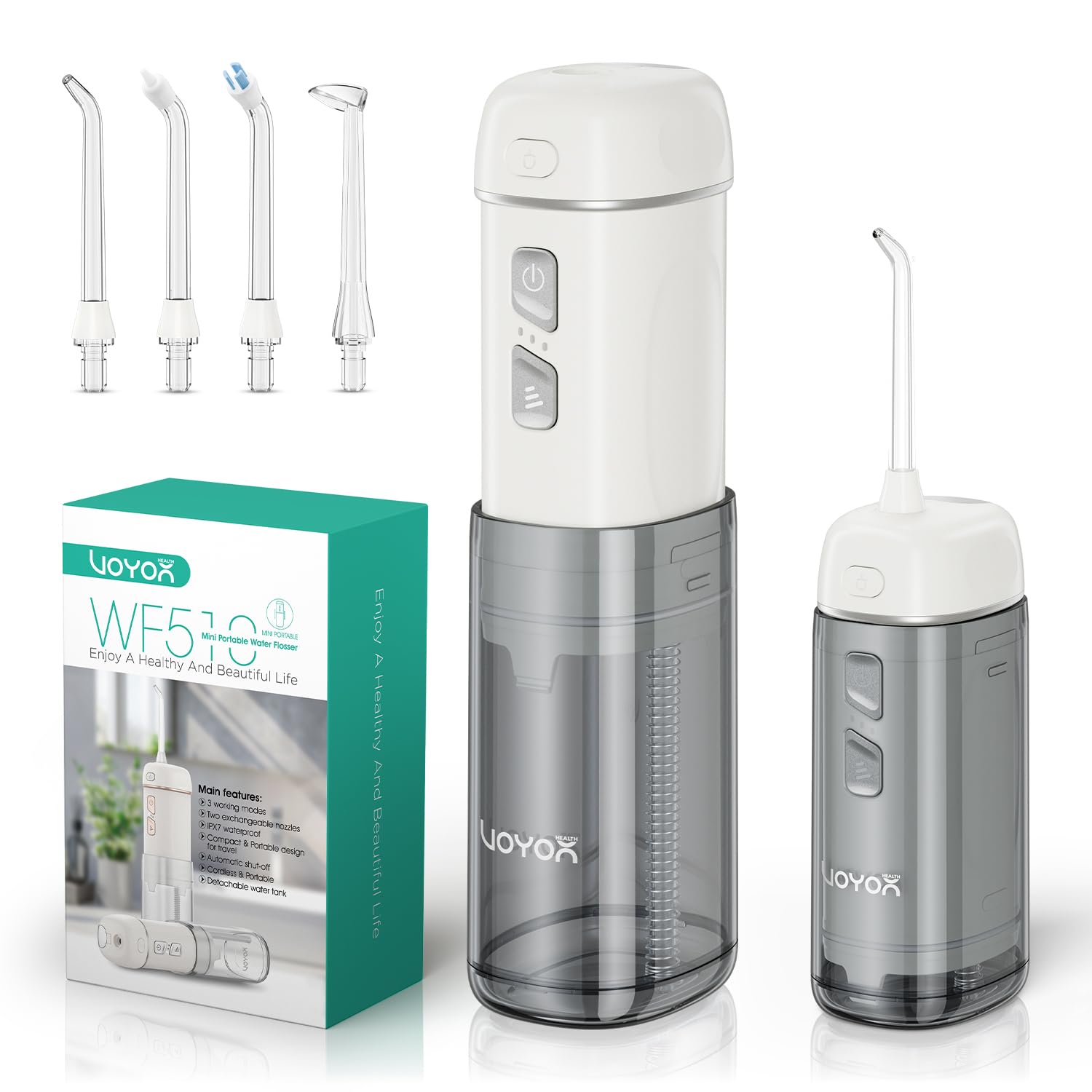Irrigador Dental Portatil, Irrigador Bucal con 5 Modos e IPX7 Impermeable, Inalámbrico y Recargable Irrigador de Viaje, Apto para Limpieza Dental en Casa y Viaje WF510 (Plata)