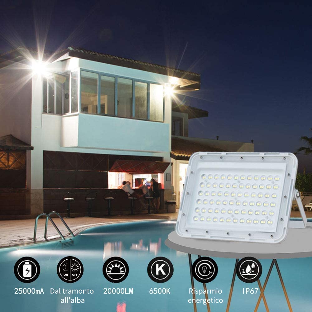TIN SUM SOLAR ENERGY 300W Faretti Solari A Led Da Esterno, 24000Lumens Luce Fredda Di Inondazione Esterna IP67