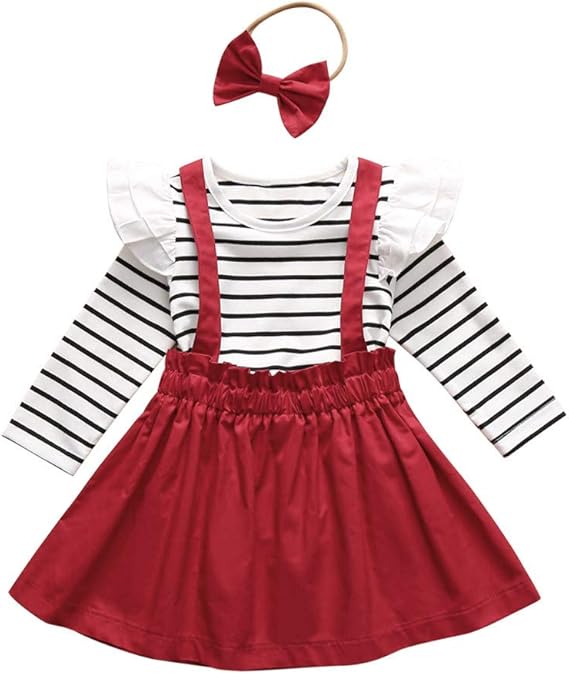 Amazon 子供服 キッズ服 Caixiaofei 女の子 可愛い 赤ちゃん服 ベビー服 長袖 ストライプ トップス スカート ヘッドバンド 3点セット 女の子 可愛い 半袖 無地 Tシャツ 花柄 スカート 上下セット 春 夏 ガールズ 歩行服 記念日 プレゼント ガールズ 通販