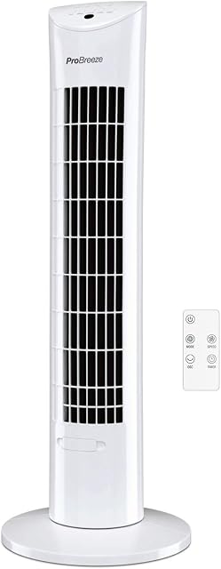 Pro Breeze® 30-inch Tower Fan with Oscillation, Ultra-Powerful 60W Motor, Remote Control, 7.5 Hour Timer and 3 Cooling Fan Modes for Home and Office