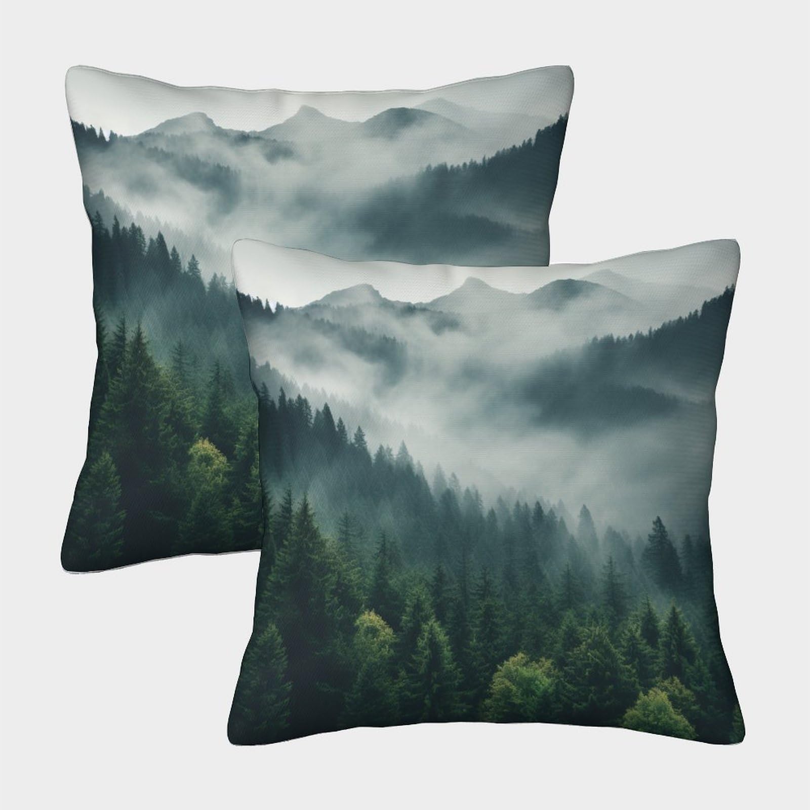 MEFESE 3D Printed Smokey Mountains Throw Pillow Covers Misty Forest Pillow Case Cushion Garden Cushion Super Soft Pack of 2 for Patio,Couch, Tent, Balcony And Sofa 40x40cm