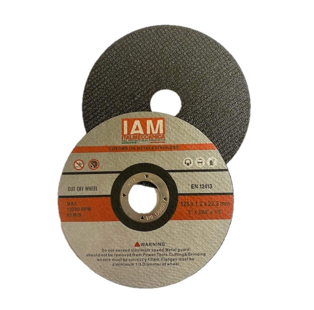IAM- Dischi abrasivi da taglio | Mole abrasive da Taglio in Metallo e Acciaio Inossidabile | 115x1,2x 22 | 125x1,2x22 | per Smerigliatrici da Taglio o Angolare (125x1,2 100 Pezzi)