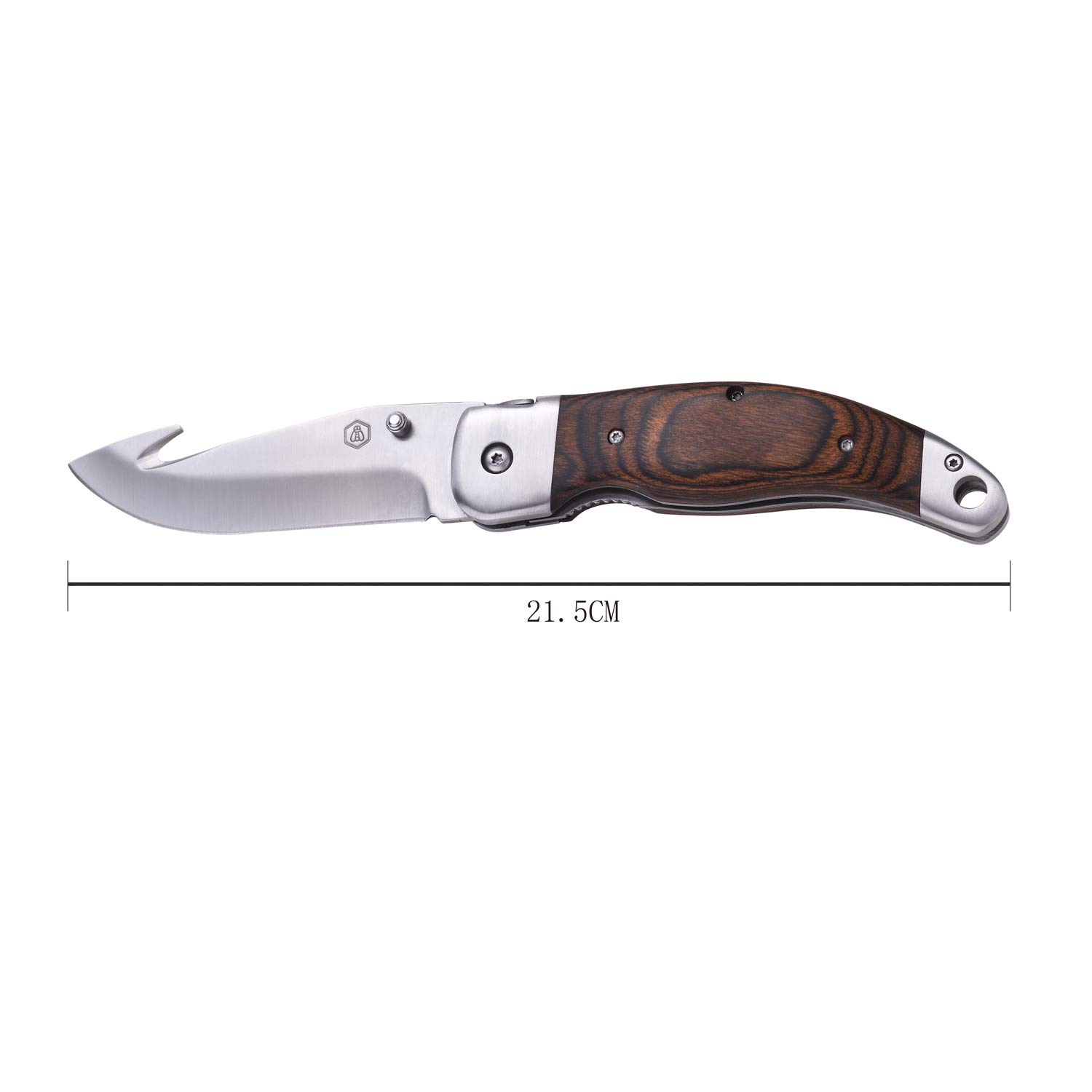 LAGUIOLE - Cuchillo de Caza con Estuche de Cuero Negro - Mango de Madera de Pakka - Hoja 10,5 cm - Acero Inoxidable - castaño