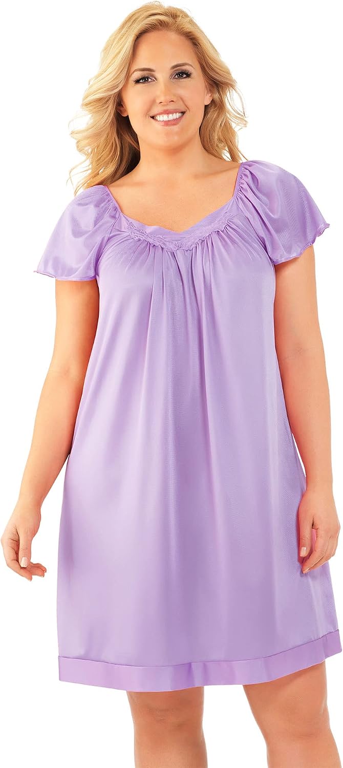 Exquisite Form 30109 Women's Nylon Tricot Flutter Sleeve Short Knee Length Nightgown