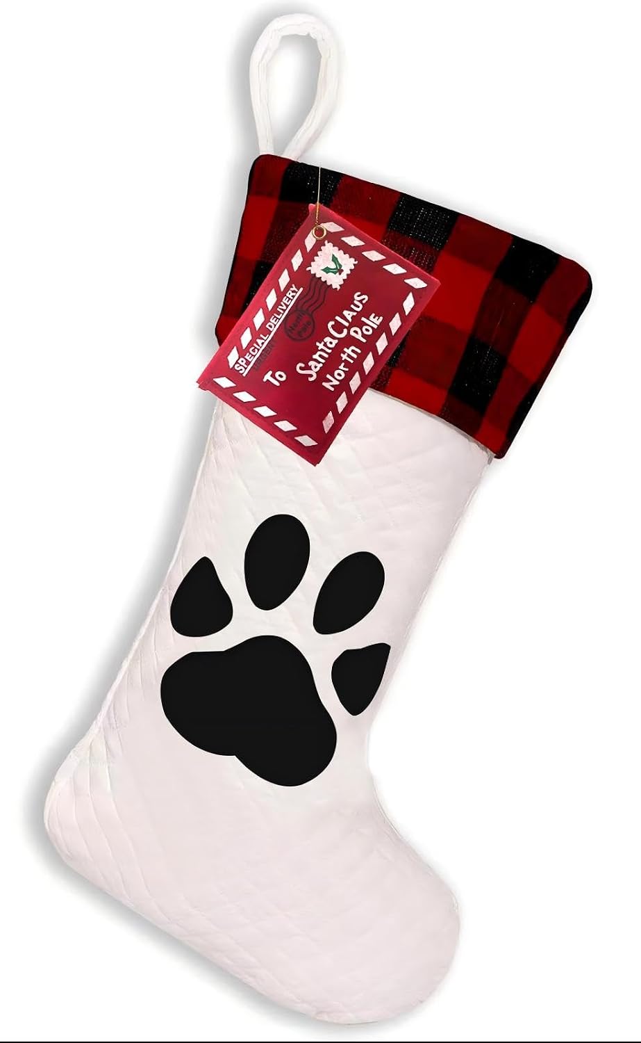 Paw Christmas Stocking for Dogs, Cats, 20 inch Large Pet Christmas Stockings Single with 3D Black Cat Dog Paw, Xmas Stockings for Family Decorations